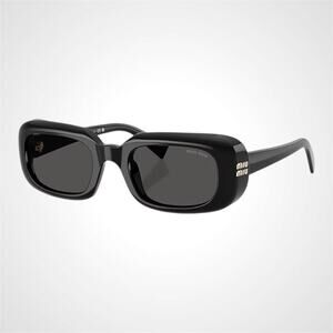 New MIU MIU Sunglasses Black Rectangle Reverie Womens Gray Lens Authentic